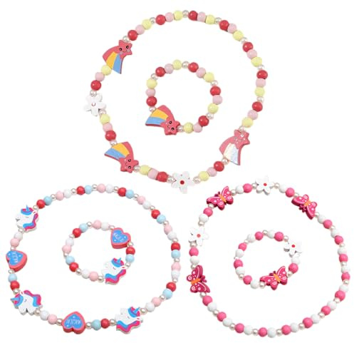 6 Stück Kinder Schmuck Mädchen, Schmuck Set, Kinder-Cartoon-Halskette, bunter Tier-Kind-Schmuck,Freundschaftsarmband Halskette und Armband, Geschenke für Mädchen Ketten Party Mitgebsel