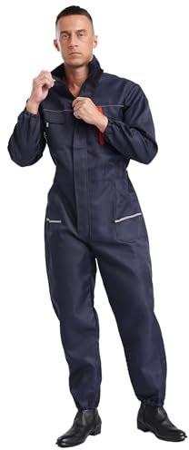 LiiYii Tuta da Lavoro Multitasche Uomo Salopette da Lavoro per Studenti Officine Pagliaccetto Jumpsuit a Manica Lunga Completo Operaio Meccanico Workwear Blu scuro 5XL