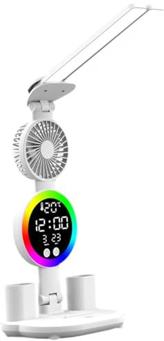 Dualoai Sleek LED Desk Lamp with Touch Control And Adjustable Brightness for Home Or Office, Clock Fan