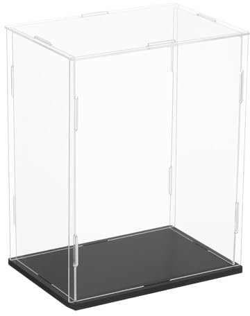sourcing map Acrylic Clear Display Case for Collectibles Self-Assemble Display Boxes, Black Base Dustproof Countertop Storage Box for Collectibles Action Figures, 5.9 x 3.9 x 7.9 Inch