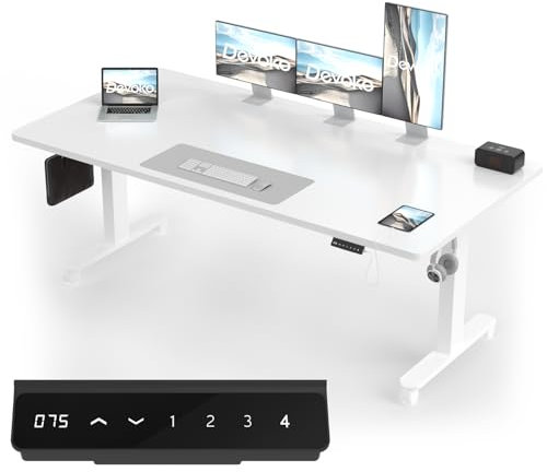 Devoko Höhenverstellbarer Schreibtisch mit 2 Motoren,25mm Einteilige Tischplatte, 200x80 cm Mobiler Elektrisch Computertisch mit Kabel Management, weiß - Perfekte Ergonomie für Dein Büro