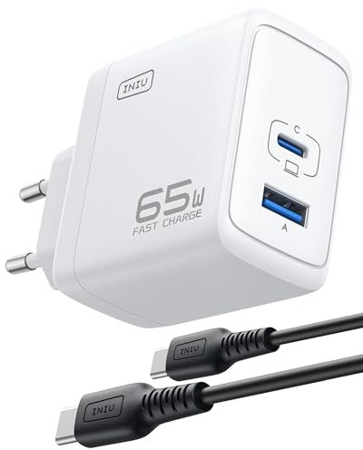 INIU 65W USB C Cargador, 2 Puerto Cargador Tipo C Carga Rapida, GAN Ⅱ Cargador portatil de Pared Compacto para MacBook iPad Pro/Air, iPhone 16 15 14 Pro MAX, Galaxy S24 Ultra, Google, Xiaomi, Huawei