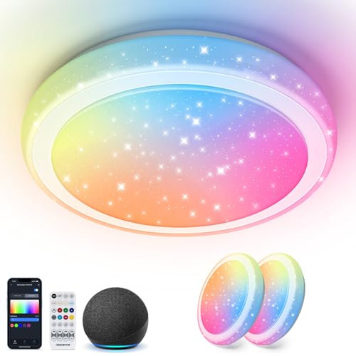 Aigostar Mesh- Smart Ceiling Light Bluetooth Mesh, 24W, 2650LM, LED Deckenleuchte Kompatibel Alexa, 3000K-6500K und RGB Dimmbar, Φ39CM, Smart Deckenlampe für Wohnzimmer, Küche, Schlafzimmer, 2 Stücke