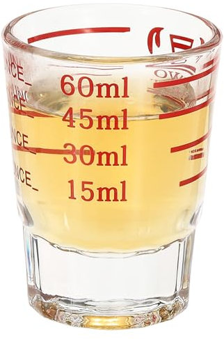 PATIKIL Shot Glass Measuring Cup, 2 Ounce/60ml Round Clear Heavy Shot Glasses Measuring Cup Espresso Shot Glass with 4 Kinds of Scale for Espresso Liquid Coffee Kitchen Tools, Red