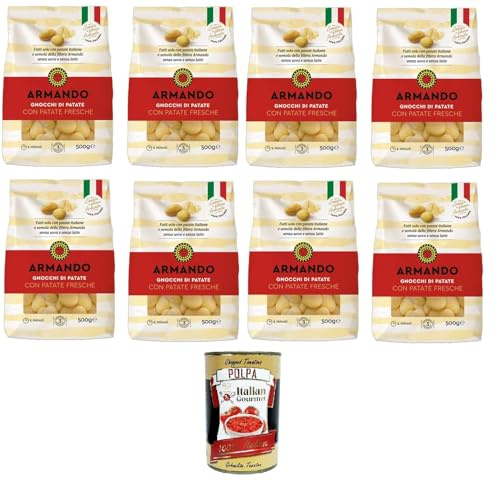 Italian Gourmet Gnocchi di patate fresche, Kartoffelgnocchi zart, 8 x 500g | Con tuberi selezionati e consistenza morbida; schnell in der Pfanne oder im, Gesamtnettogewicht 4 kg + Kostenlos Polpa 400g