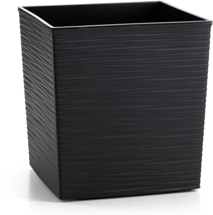 HowHomely Pot de fleurs carré noir - 26 x 25 x 25 cm - Grand pot de fleurs d'extérieur - Avec insert de pot de fleurs - Aspect béton - Pour décoration de salon, jardin et terrasse