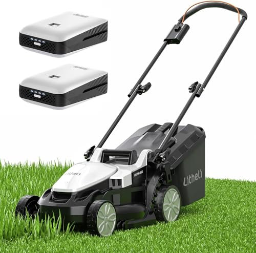 Litheli Akku Rasenmäher 37cm, Bürstenloser Motor, 40L Fangkorb, 25-75 mm Schnitthöhe,bis 300 m², inkl. 2 x 4,0 Ah Akkus