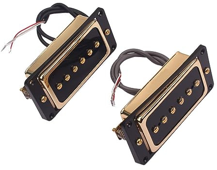 Goldene P90 Gitarren Tonabnehmer für E-gitarre und Pedal Steel | Metall, Rahmenabdeckung, Hals und Steg Ausführung, Ersetzt Standard Humbucker, 2 Stück