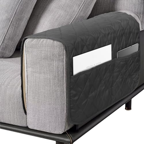 Srvillg Armrest Chair Cover, 1pc Dark Grey Sofa Armrest Covers, Waterproof Armchair Covers with Pockets for Arms Recliner Chairs Sofas (Dark Grey)