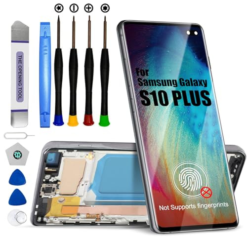 DTD Display für Samsung Galaxy S10 Plus LCD Bildschirm Ersatz Touchscreen Montage mit Werkzeugen (Schwarz mit Rahmen, Ohne Fingerabdruckerkennung)