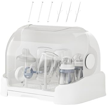 Bottle Holder for - 12 Inch Vertical Drying Stand, Removable Drain Tray, Lid , Upright Storage Shelf, Feeding Accessories for Nursery Postpartum Care Centre Girl Boy, Creamy, see