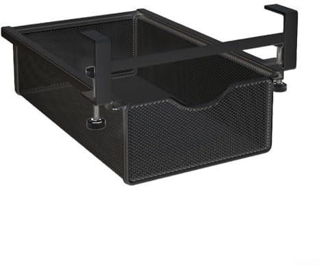 MeevrgR Hängeregal unter dem Tisch mit Schublade und ausziehbarem Korb – platzsparender Organizer für Küche Büro Schreibtisch (Schwarz)