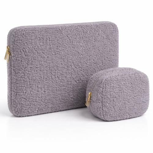 Laptophülle - Laptoptasche Teddy-Stoff - Kompatibel mit 13, 13,3, 13,6, 14 Zoll – Moderne und Hochwertige Notebook Hülle für Laptops - (Grau, 14 Zoll)
