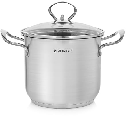AMBITION Hoher Edelstahl Topf mit Glasdeckel 2,7 l Petite 16 cm Suppentopf Induktion alle Herdarten spülmaschinenfest