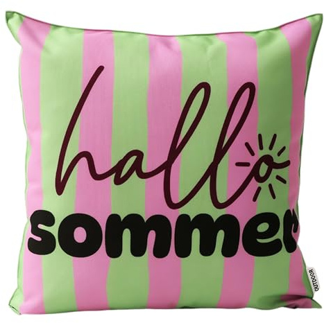 CB Home & Style Outdoorkissen Gartenkissen Wasserabweisend Wasserfest mit Streifen Hallo Sommer Bella Ciao La Dolce vita 45x45cm mit Füllung (Pink/Mint - Hallo Sommer)