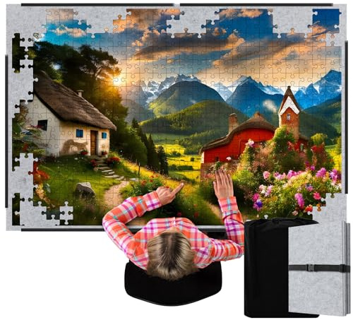 Fanfanwin 3000 Piece Folding Felt Jigsaw Puzzle Board Mat 55x37,Light Gray | Foldable Board Mat with Non Slip Surface Puzzle Mat Extra Large Portable Jigsaw Board Storage Bag Christmas Gift Adults Tray