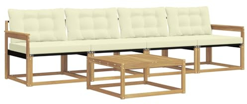 vidaXL Outdoor-Sofagarnitur 5 pcs Weiß und Creme 79 x 79 x 37 cm, Garten, modernes Outdoor-Sofa, Lounge-Set für die Terrasse, stylisches Möbel, bequemes Sitzen