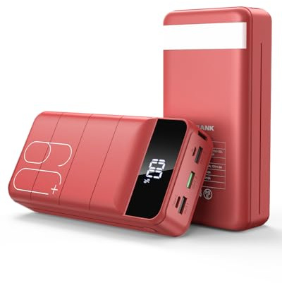 PDBEST Power Bank 60000mAh, 22.5W USB-C Fast Charging Portable Charger | Built-in Flashlight, 4 Outputs 2 Inputs, LED Display, 22.5W Powerbank High Capacity, Compatible with iPhone & Android Red