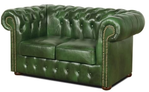 Casa Padrino Chesterfield Echtleder 2er Sofa Grün 160 x 90 x H. 78 cm - Luxus Kollektion