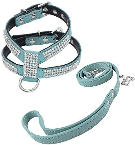 Newtensina Stilvoll Hundegeschirr mit Diamantes und Leine Nettes Mädchen Bling Kleines Hundegeschirr mit Leine für kleine Hunde