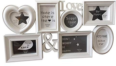 Lalia Fotorahmen Collage 7 Fotos, Herzform, XXL 67x40 cm, das perfekte Geschenk für den Liebsten/die Liebste, zur Hochzeit, zum Geburtstag, weiß, Kunststoff, romantisch 7 Fotos zu je 10x15cm (D4)