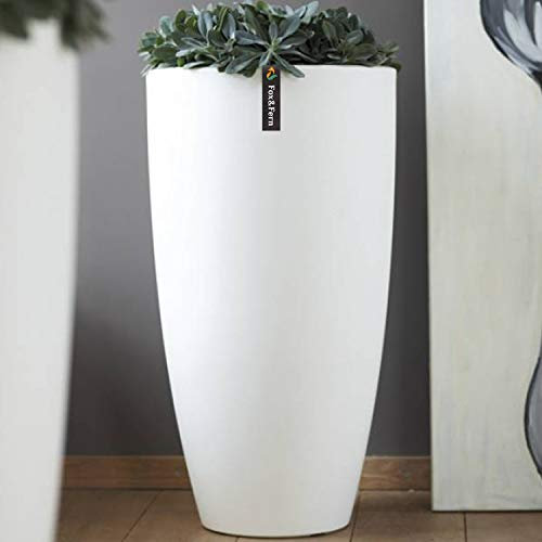 Fox&Fern Übertopf L - extra grosser Blumentopf inkl. Wasserabfluss - Blumentopf hoch 50cm - Übertöpfe für Zimmerpflanzen - Pflanzentopf groß auch für Outdoor geeigent - Plant Pot - Blumentopf weiß