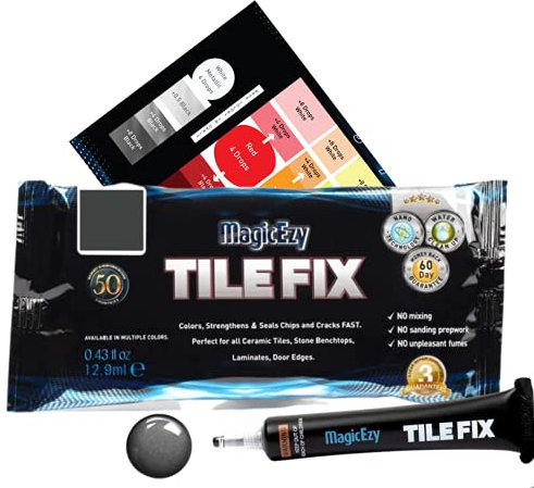 MagicEzy Tile Fix: Ceramic Tile Scratch Repair | Porcelain Crack Repair | Touch Up Tile Filler for Bathroom Floor Tiles (Grey)