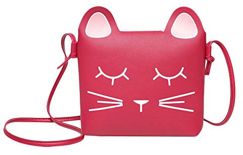 whatUneed Nette kleine Mädchen Umhängetasche Handtasche Geldbörse, Prinzessin Mini Taschen, Cat Cross Body Messenger Bag (red)