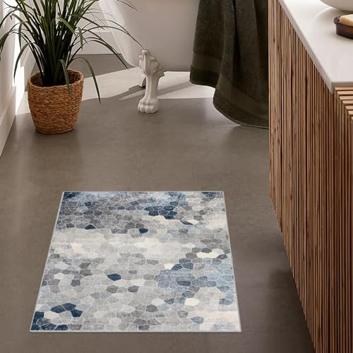RUG BRANCH Havana Fußmatte für Wohnzimmer, Schlafzimmer und Küche, geometrisch, Blau/Beige