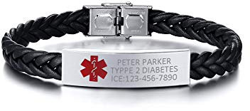 XUANPAI Angepasst Personalisierte Handgefertigte Geflochtene Mikrofaser Leder Wickelarmband Medical Alert Notfall SOS ID Tag Name Identifikation Armband für Männer