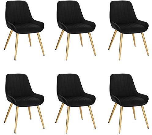 Lestarain Esszimmerstühle 6er Set, für Esszimmer Wohnzimmer Küche, Retro Küchenstühle gepolstert, Sitzfläche aus Samt, mit Metallbeine, bis 150 kg belastbar, Schwarz