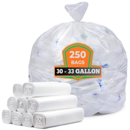 Tasker Lot de 250 grands sacs poubelle transparents très résistants (Mega ValuePack), grands sacs en plastique, parfaits pour le recyclage de 100 à 100 litres, grands sacs poubelle transparents