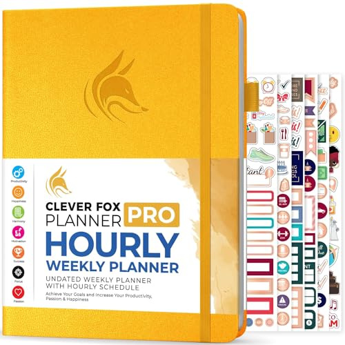 Clever Fox PRO Schedule - Undatierter Wöchentlicher und Monatlicher Lebensplaner mit Zeitfenstern, Terminkalender, Täglichem Organizer zur Steigerung der Produktivität, A4, 1 Jahr, Bernsteingelb