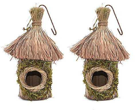 Namvo Lot de 2 nids d'oiseaux de paille tissés à la main pour décoration de jardin de maison (cabane).