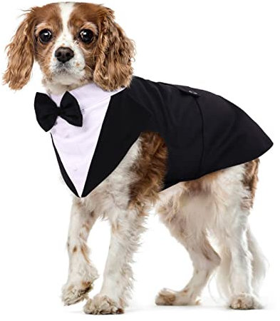 Hund Hochzeit Anzug, Smoking-Kostüme Formelle Party-Outfits Shirt Hund Kleidung Tuxedo Hundefliege Hochzeit mit Abnehmbarem Schleife Bandana für Kleine, Mittlere und Große Hunde(Schwarz, M)