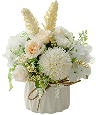 Yusheng Kunstblumen Im Topf Hortensien Kunstblumen Mit Keramikvase Klein Kunstpflanze Künstliche Pflanze Mit Vase Für Hochzeit, Büro, Tisch, Fenster, Wohnzimmer, Schlafzimmer, Party