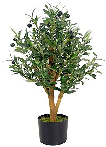 Leaf Design UK Olivier Artificiel réaliste dans Un Pot en Plastique Noir 65 cm