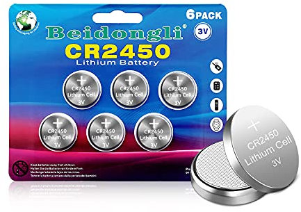 CR2450 Batterie 3V Lithium Knopfzellen CR 2450 Batterien 6 Stück【5 Jahre Garantie】 (CR2450-1-6)