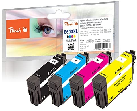 Peach E603 Spar Pack Druckerpatronen XL (BK, C, M, Y) ersetzt Epson No. 603XL, C13T03A64010 für z.B. Epson Expression Home XP -2100, Epson Expression Home XP -2105, Epson Expression Home XP -3100