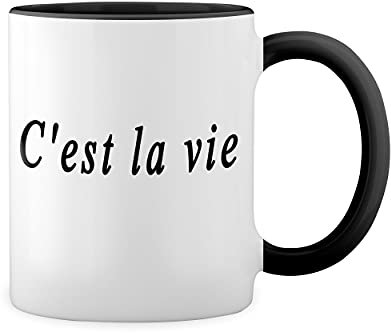 C'est La Vie Weiße Tasse Mug mit schwarzen Felgen & Griff