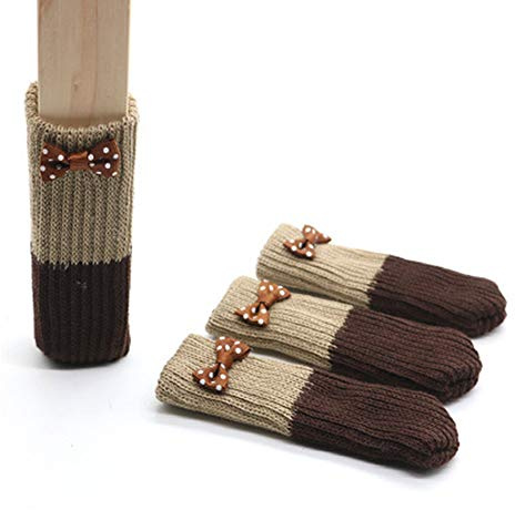 24 Stück Stuhlsocken, hochelastische Bodenschoner, Stuhlbeine, Bodenschoner, rutschfeste Stuhlfüße, Socken für Tisch, Stühle, Schreibtische, Hausstühle (beige Schleife)