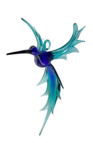 Kolibri Hängend - Blau Eisblau- Glas Figur Vogel Flug Made in Germany - Dekoration Glasfigur