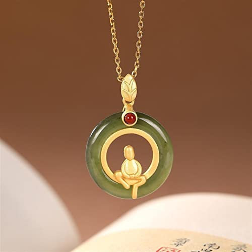 YZDKJ Original S925 Sterling Silber Gold Hetian Jade Jade Buddha Retro Zen Frieden Schnalle Kreative Damen Anhänger Nacken Schmuck