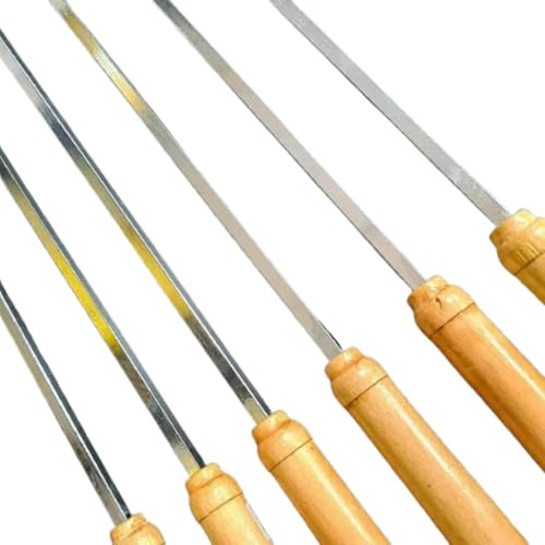 YSAMAX Pakc of 4 Kebab Skewers, Barbecue Skewers 52cm Long with Wooden Handle Reusable BBQ Skewers Kabab Sticks