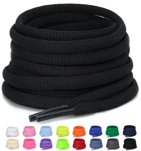 Puzeam Lacets Ovales de Sport [ 2 Paires ] lacets de Chaussures Demi Ronds les Course de Baskets de Running - Largeur 6 mm,16 couleurs au Choix Noir 100