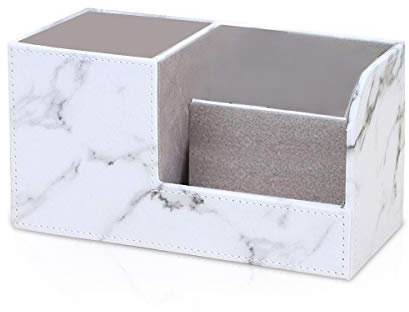 PORRASSO Organiseur de Bureau Porte-Crayons Tasse Crayon Pot à Crayons Porte-Stylo Boîte de Organisateur Rangement Cuir avec 3 Compartiments Cosmétique Supports Motif de Marbre