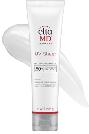 EltaMD UV Sheer Face and Body Sunscreen SPF 50+, Oil Free, No White Cast Sunscreen for Face and Body, Zinc Oxide Formula, 3.0 oz Tube