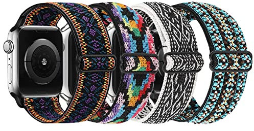 4-Pack Elastic Nylon Straps Compatible with Apple Watch 38mm 40mm 41mm /42mm 44mm 45mm, Elastic Scrunchy Replacement Band Soft Stretchy Band For iWatch Series 7/6/5/4/3/2/1/SE(38mm 40mm 41mm)