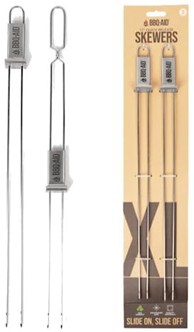 BBQ-AID Extra lange 43,2 cm lange Grillspieße aus Metall mit Schnellverschluss für Kabobs – Doppelzackige Edelstahl-Metallspieße zum Grillen – Schaschlikspieße Schaschlik-Kabob-Spieße