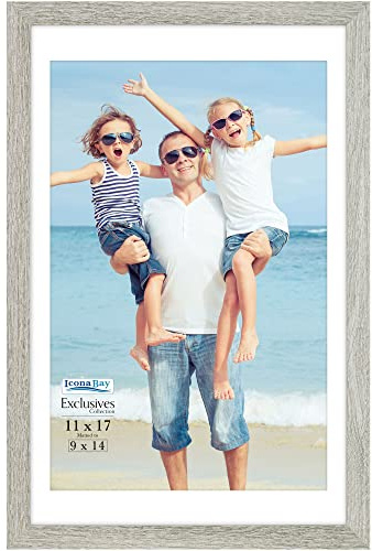 Icona Bay 11x17 Alder Gray Picture Frame with Mat to 9x14 Image, Sturdy Wood Composite Poster Frame, Wall Mount Only, Modern Style Frames, Exclusives Collection